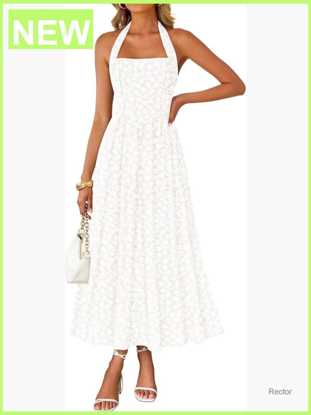 Sleeveless Floral Halter Maxi Dress - Flowy A-Line Midi Dress - Picture 1 of 7